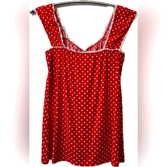 Demi Loon Womens red white polkadot Y2K babydoll top, white lace trim Size M-L - Picture 7 of 9